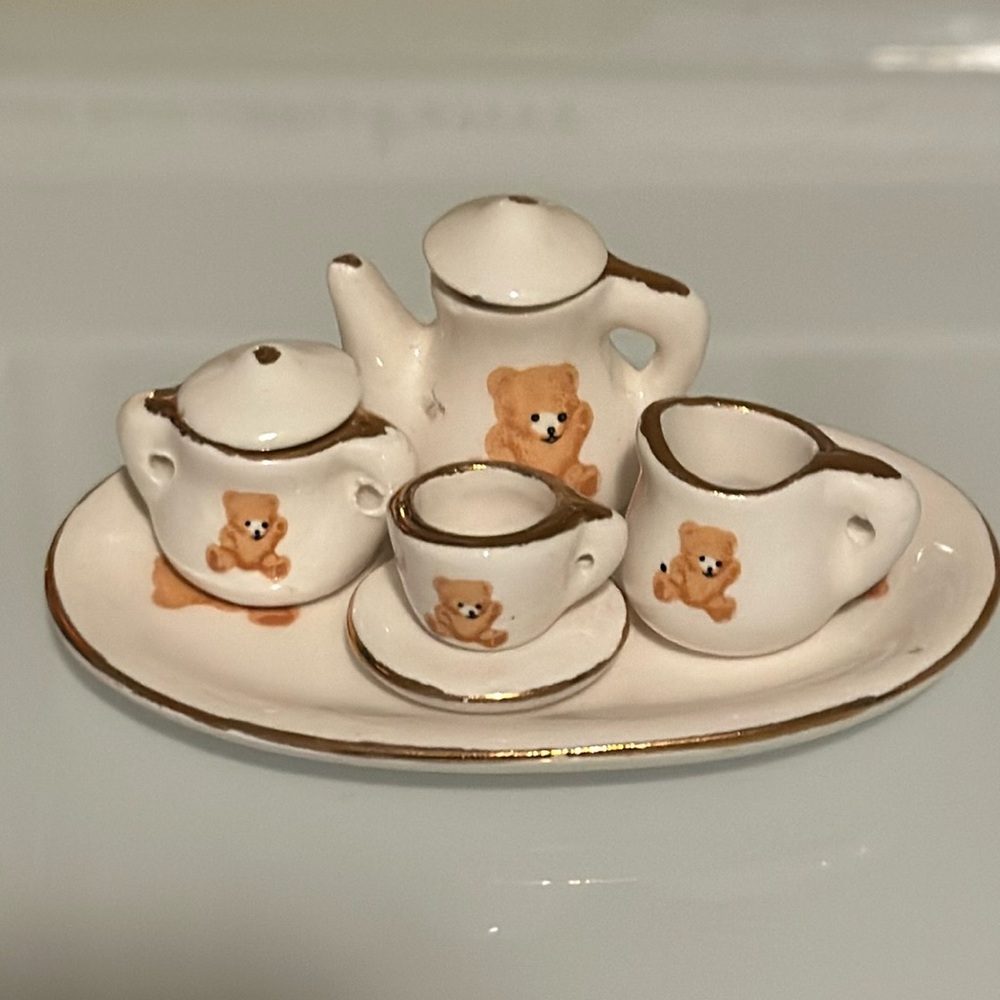 Vintage Porcelain Mini Teddy Bear Tea Set